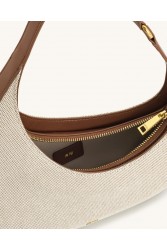 JW PEI Harlee Shoulder Bag - Brown Canvas Εκρού ΤΣάντα Ώμου από Κανβά