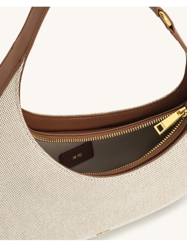 JW PEI Harlee Shoulder Bag - Brown Canvas Εκρού ΤΣάντα Ώμου από Κανβά