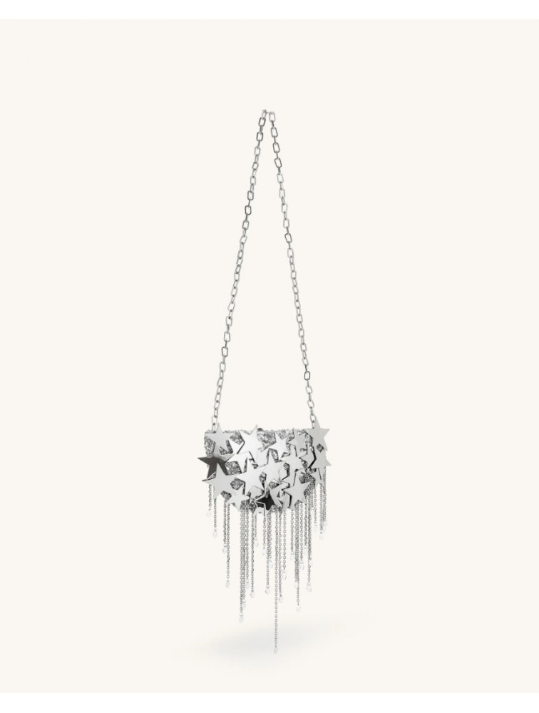 JW PEI Anika Star-Embellished Chain Bag - Silver Ασημί Τσάντα με Μεταλλικά Στοιχεία