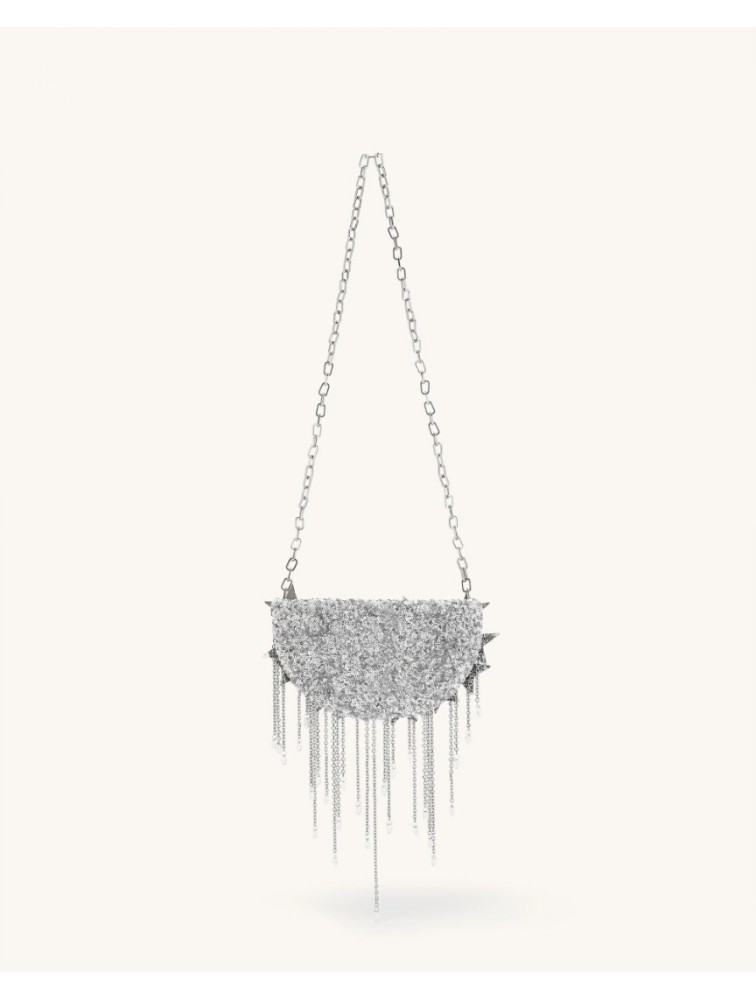JW PEI Anika Star-Embellished Chain Bag - Silver Ασημί Τσάντα με Μεταλλικά Στοιχεία