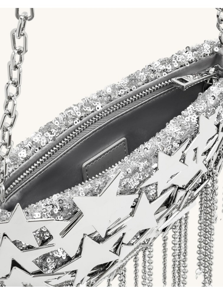 JW PEI Anika Star-Embellished Chain Bag - Silver Ασημί Τσάντα με Μεταλλικά Στοιχεία