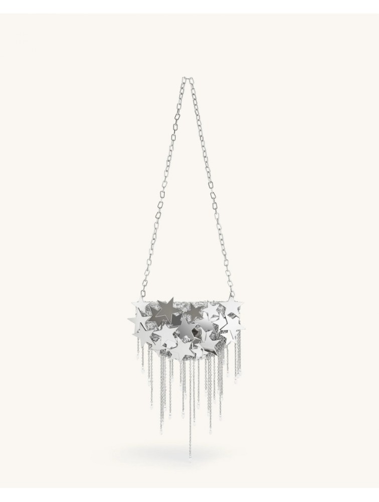 JW PEI Anika Star-Embellished Chain Bag - Silver Ασημί Τσάντα με Μεταλλικά Στοιχεία