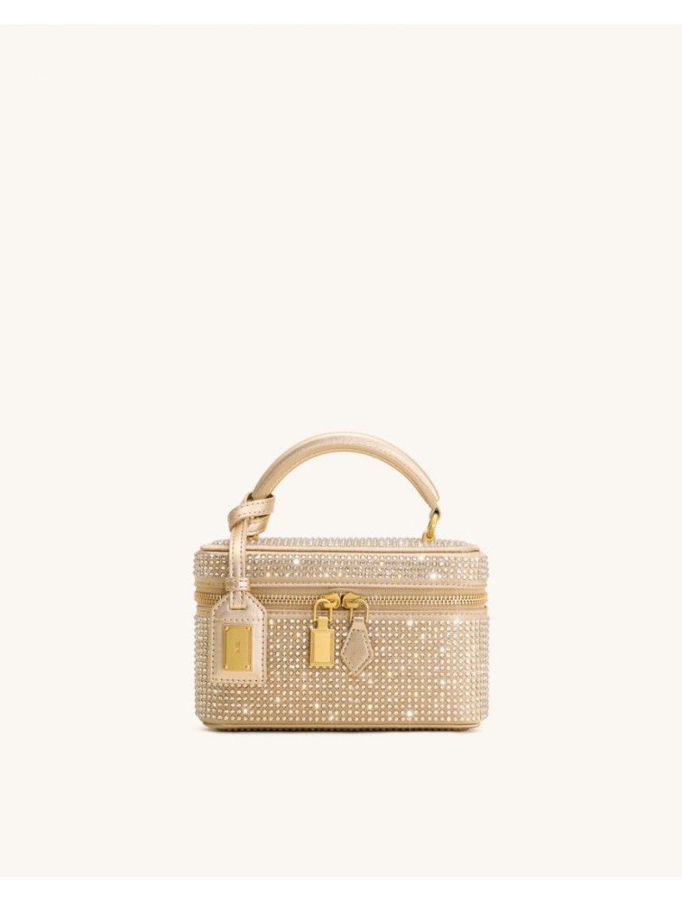 JW PEI Cleo Artificial Crystal Box Shape Top Handle Bag - Champagne Χρυσή Τσάντα Χειρός με Κρύσταλλα