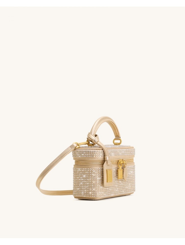 JW PEI Cleo Artificial Crystal Box Shape Top Handle Bag - Champagne Χρυσή Τσάντα Χειρός με Κρύσταλλα