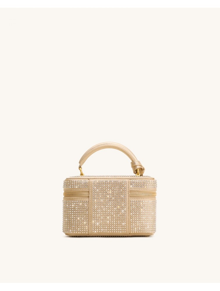JW PEI Cleo Artificial Crystal Box Shape Top Handle Bag - Champagne Χρυσή Τσάντα Χειρός με Κρύσταλλα
