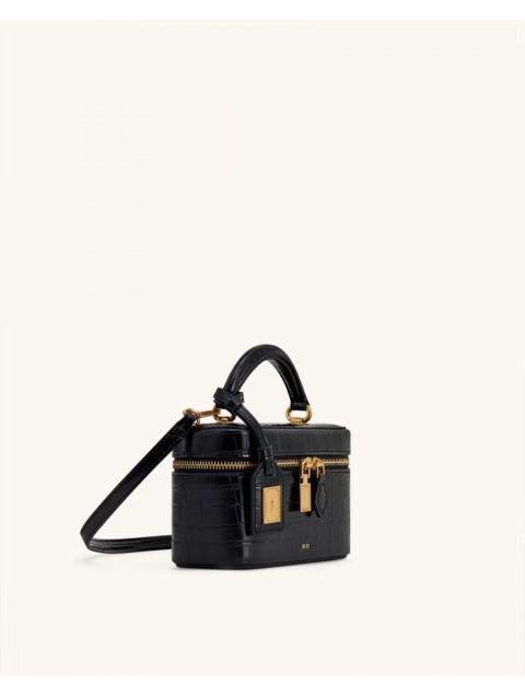 JW PEI Cleo Box Shape Top Handle Bag - Black Croc Μαύρη Κροκό Τσάντα Χειρός