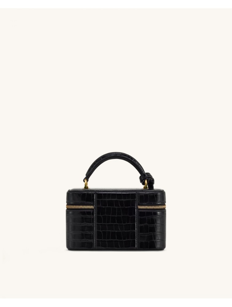 JW PEI Cleo Box Shape Top Handle Bag - Black Croc Μαύρη Κροκό Τσάντα Χειρός
