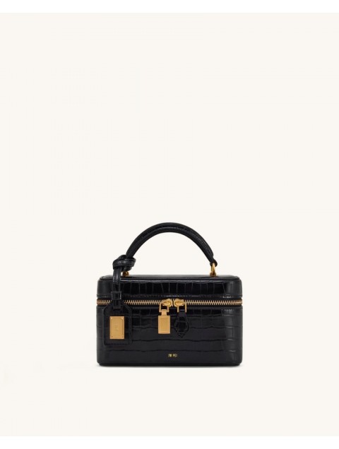 JW PEI Cleo Box Shape Top Handle Bag - Black Croc Μαύρη Κροκό Τσάντα Χειρός