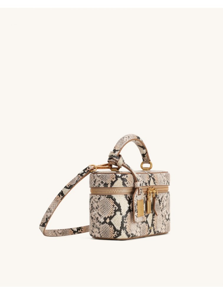 JW PEI Cleo Snake-Embossed Box Shape Top Handle Bag - Beige Μπεζ Snake Τσάντα Χειρός