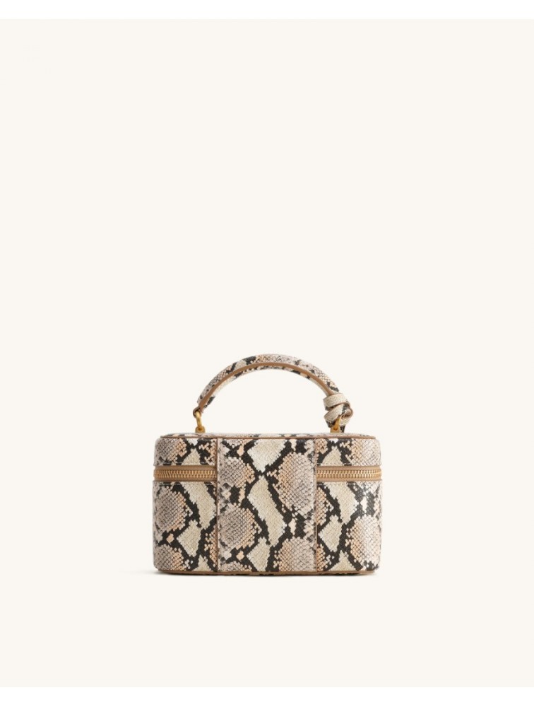 JW PEI Cleo Snake-Embossed Box Shape Top Handle Bag - Beige Μπεζ Snake Τσάντα Χειρός