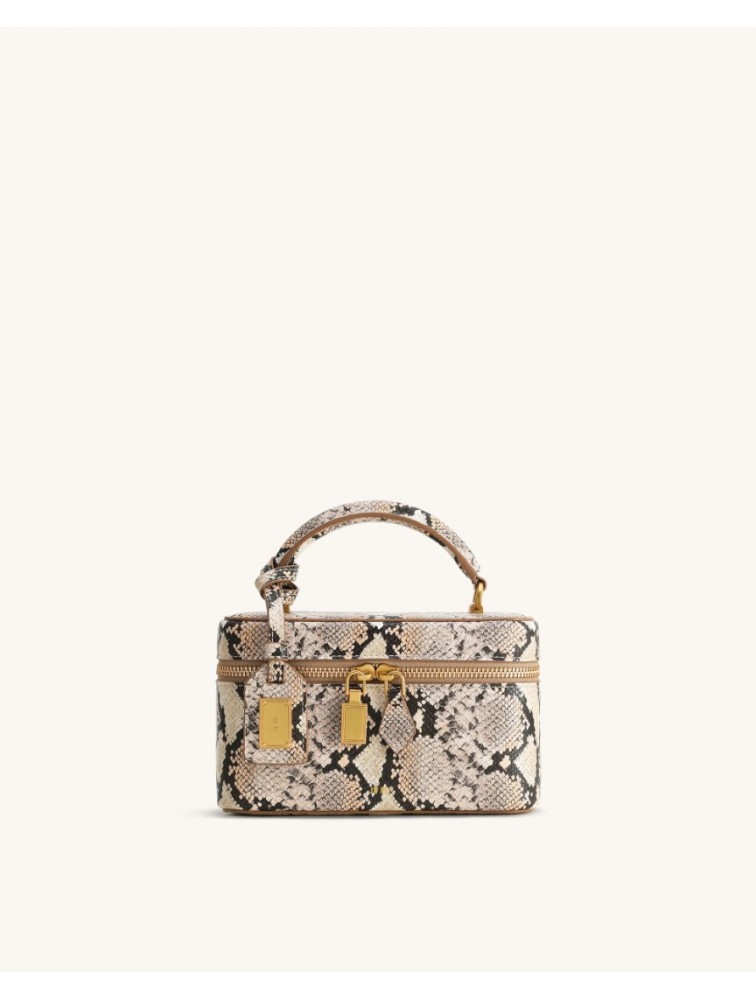 JW PEI Cleo Snake-Embossed Box Shape Top Handle Bag - Beige Μπεζ Snake Τσάντα Χειρός