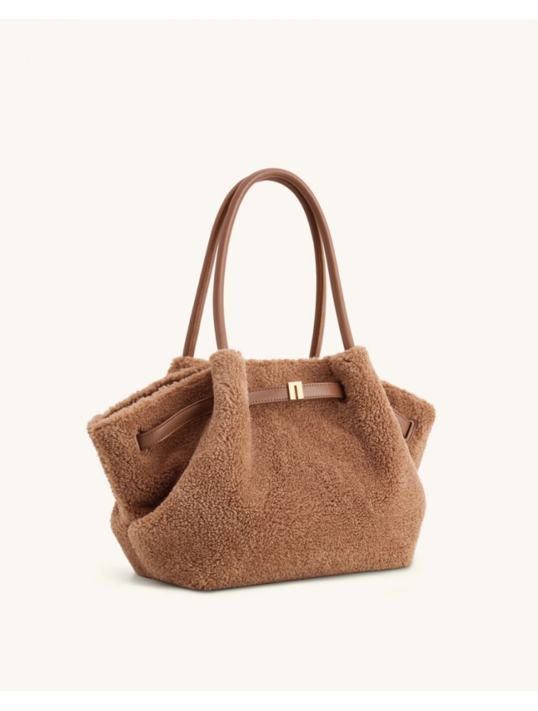 JW PEI Hana Medium Faux Fur Tote Bag - Coffee Brown Καφέ Γούνινη Τσάντα