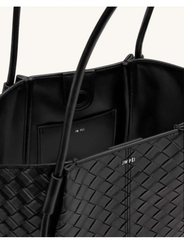JW PEI Nala Wide Weave Texture Tote Bag - Black Μαύρη Tote Τσάντα
