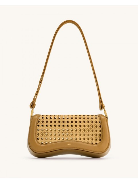 JW PEI Joy Faux Bamboo Woven Shoulder Bag - Brown Καφέ Ρατάν Τσάντα Ώμου