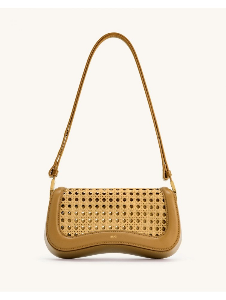 JW PEI Joy Faux Bamboo Woven Shoulder Bag - Brown Καφέ Ρατάν Τσάντα Ώμου