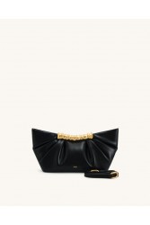 JW PEI Leia Pleated Clutch - Black Μαύρη Τσάντα Χειρός με Μεταλλικό Χερούλι