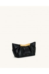 JW PEI Leia Pleated Clutch - Black Μαύρη Τσάντα Χειρός με Μεταλλικό Χερούλι
