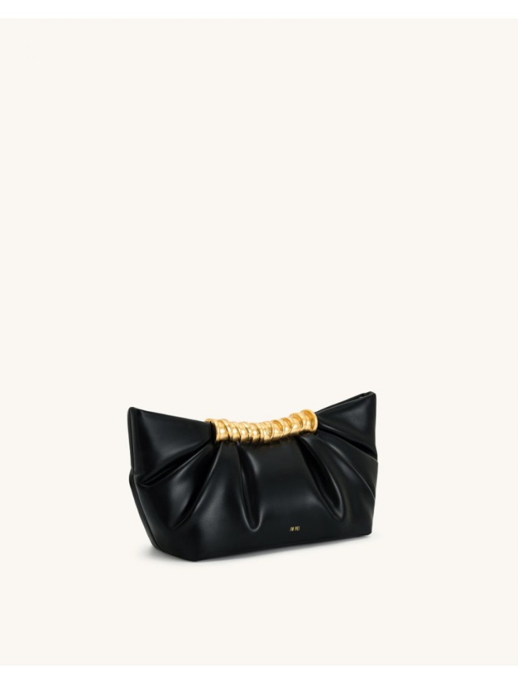 JW PEI Leia Pleated Clutch - Black Μαύρη Τσάντα Χειρός με Μεταλλικό Χερούλι