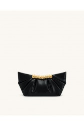 JW PEI Leia Pleated Clutch - Black Μαύρη Τσάντα Χειρός με Μεταλλικό Χερούλι