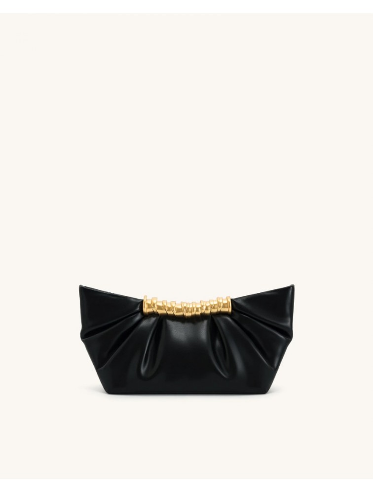JW PEI Leia Pleated Clutch - Black Μαύρη Τσάντα Χειρός με Μεταλλικό Χερούλι