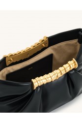 JW PEI Leia Pleated Clutch - Black Μαύρη Τσάντα Χειρός με Μεταλλικό Χερούλι