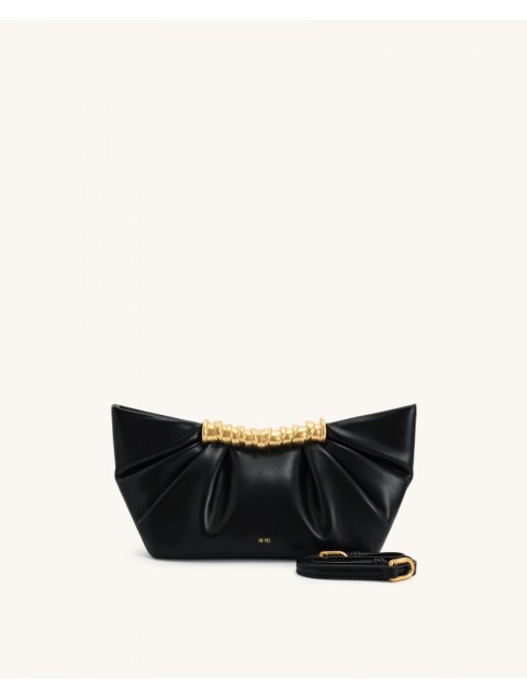 JW PEI Leia Pleated Clutch - Black Μαύρη Τσάντα Χειρός με Μεταλλικό Χερούλι