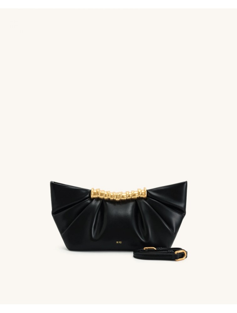 JW PEI Leia Pleated Clutch - Black Μαύρη Τσάντα Χειρός με Μεταλλικό Χερούλι