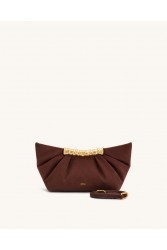 JW PEI Leia Pleated Clutch - Dark Brown Καφέ Τσάντα Χειρός με Μεταλλικό Χερούλι