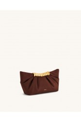 JW PEI Leia Pleated Clutch - Dark Brown Καφέ Τσάντα Χειρός με Μεταλλικό Χερούλι