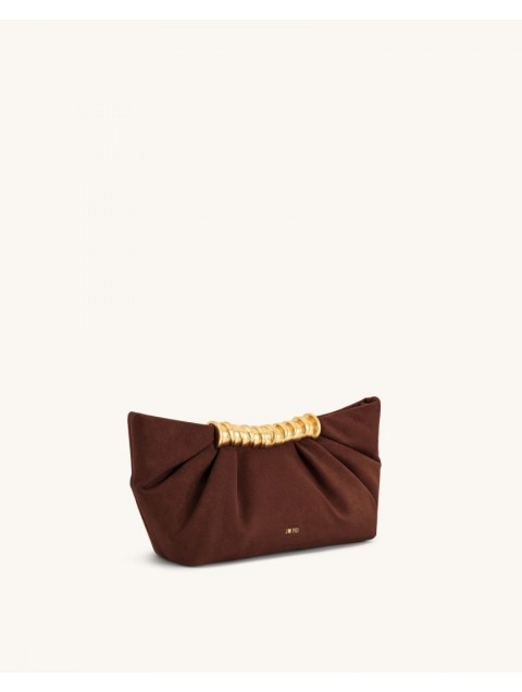 JW PEI Leia Pleated Clutch - Dark Brown Καφέ Τσάντα Χειρός με Μεταλλικό Χερούλι