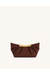 JW PEI Leia Pleated Clutch - Dark Brown Καφέ Τσάντα Χειρός με Μεταλλικό Χερούλι