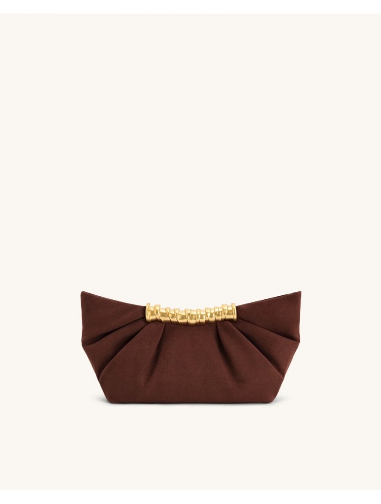 JW PEI Leia Pleated Clutch - Dark Brown Καφέ Τσάντα Χειρός με Μεταλλικό Χερούλι