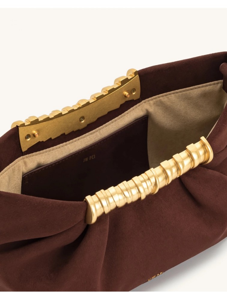 JW PEI Leia Pleated Clutch - Dark Brown Καφέ Τσάντα Χειρός με Μεταλλικό Χερούλι