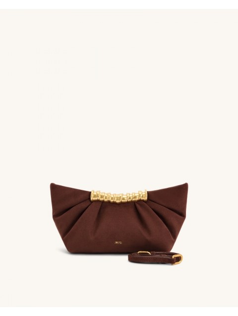 JW PEI Leia Pleated Clutch - Dark Brown Καφέ Τσάντα Χειρός με Μεταλλικό Χερούλι