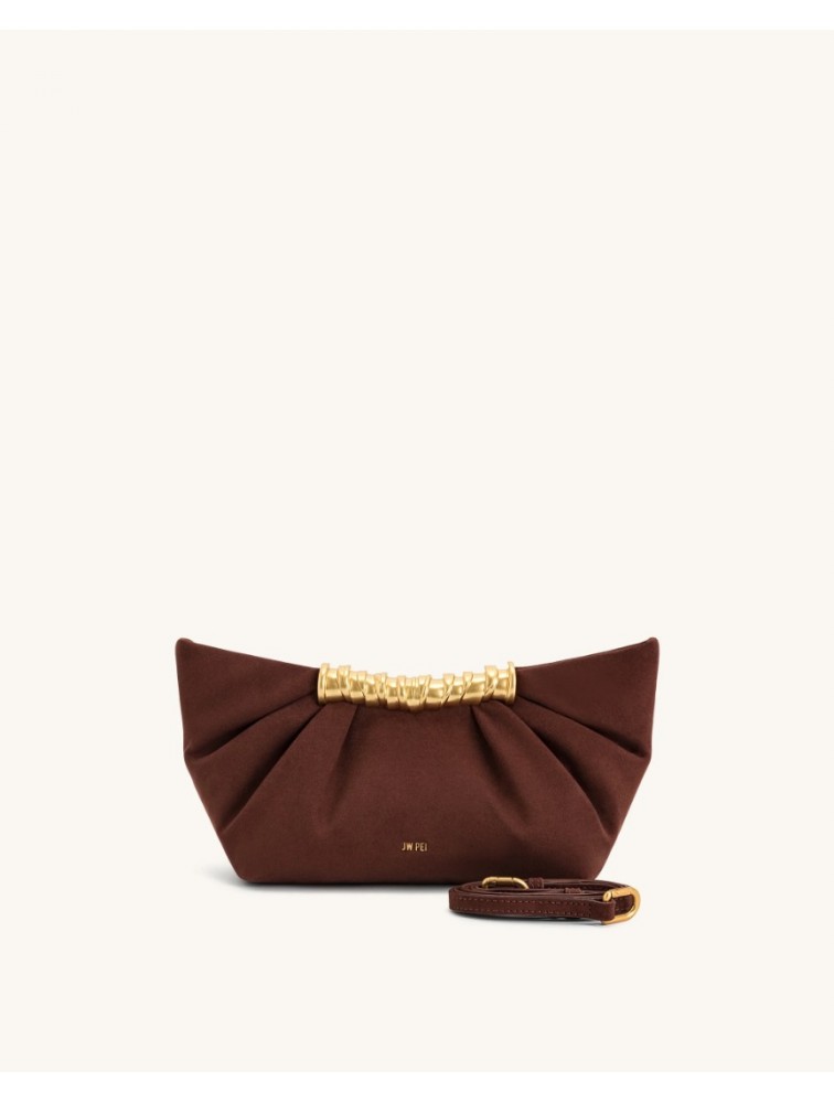 JW PEI Leia Pleated Clutch - Dark Brown Καφέ Τσάντα Χειρός με Μεταλλικό Χερούλι