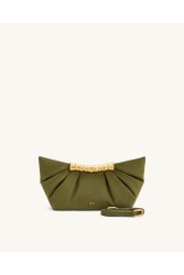 JW PEI Leia Pleated Clutch - Dark Olive Λαδί Τσάντα Χειρός με Μεταλλικό Χερούλι