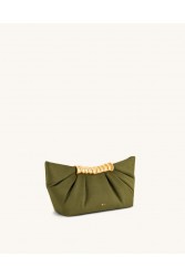 JW PEI Leia Pleated Clutch - Dark Olive Λαδί Τσάντα Χειρός με Μεταλλικό Χερούλι