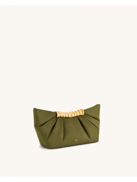JW PEI Leia Pleated Clutch - Dark Olive Λαδί Τσάντα Χειρός με Μεταλλικό Χερούλι