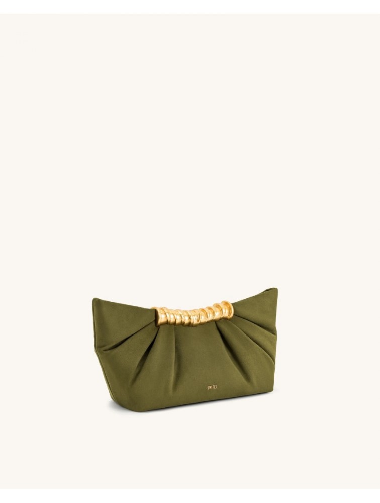 JW PEI Leia Pleated Clutch - Dark Olive Λαδί Τσάντα Χειρός με Μεταλλικό Χερούλι