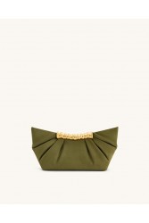 JW PEI Leia Pleated Clutch - Dark Olive Λαδί Τσάντα Χειρός με Μεταλλικό Χερούλι