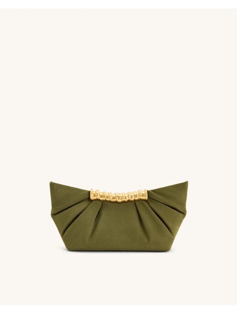 JW PEI Leia Pleated Clutch - Dark Olive Λαδί Τσάντα Χειρός με Μεταλλικό Χερούλι