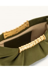 JW PEI Leia Pleated Clutch - Dark Olive Λαδί Τσάντα Χειρός με Μεταλλικό Χερούλι