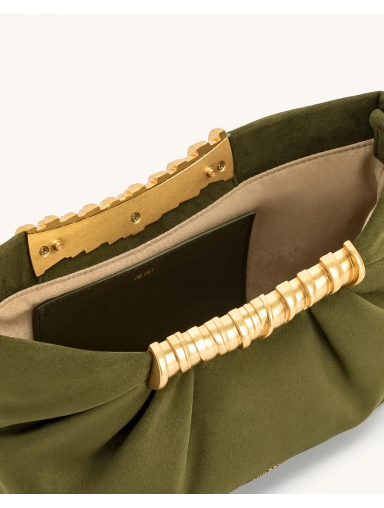 JW PEI Leia Pleated Clutch - Dark Olive Λαδί Τσάντα Χειρός με Μεταλλικό Χερούλι