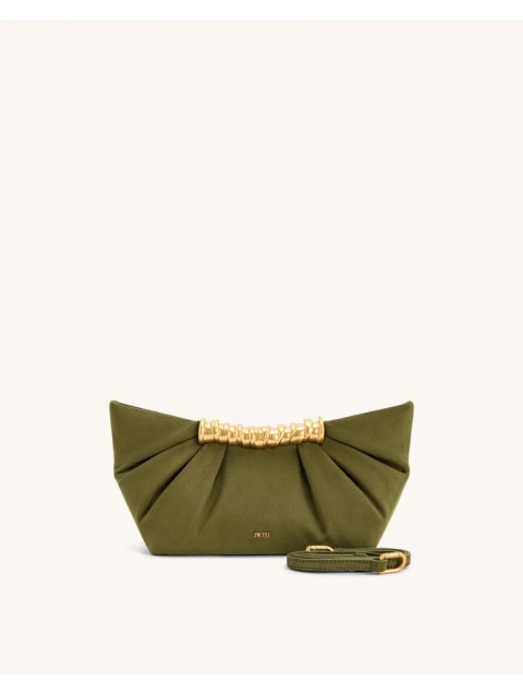 JW PEI Leia Pleated Clutch - Dark Olive Λαδί Τσάντα Χειρός με Μεταλλικό Χερούλι