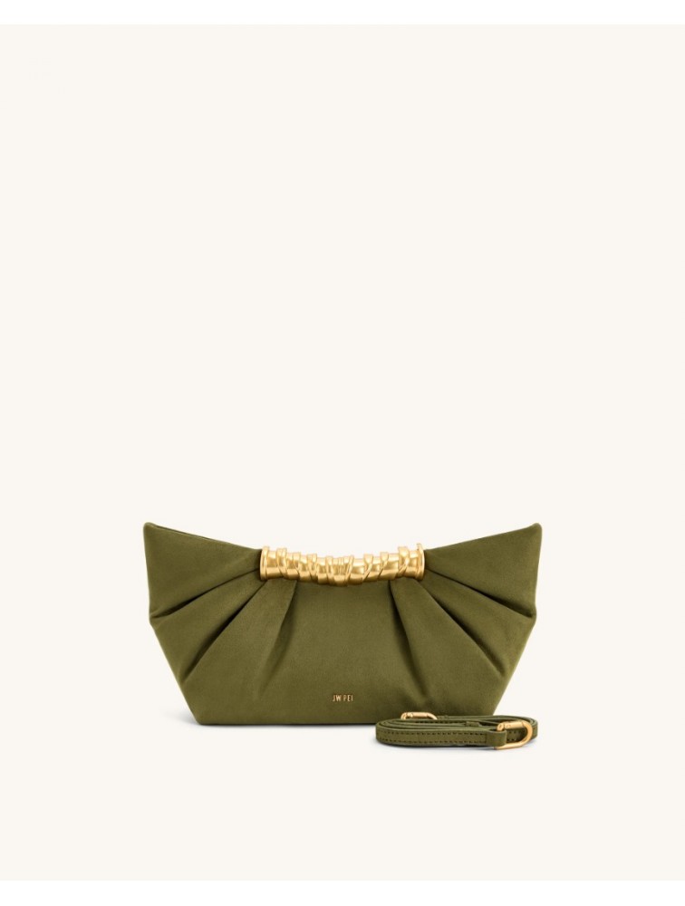 JW PEI Leia Pleated Clutch - Dark Olive Λαδί Τσάντα Χειρός με Μεταλλικό Χερούλι