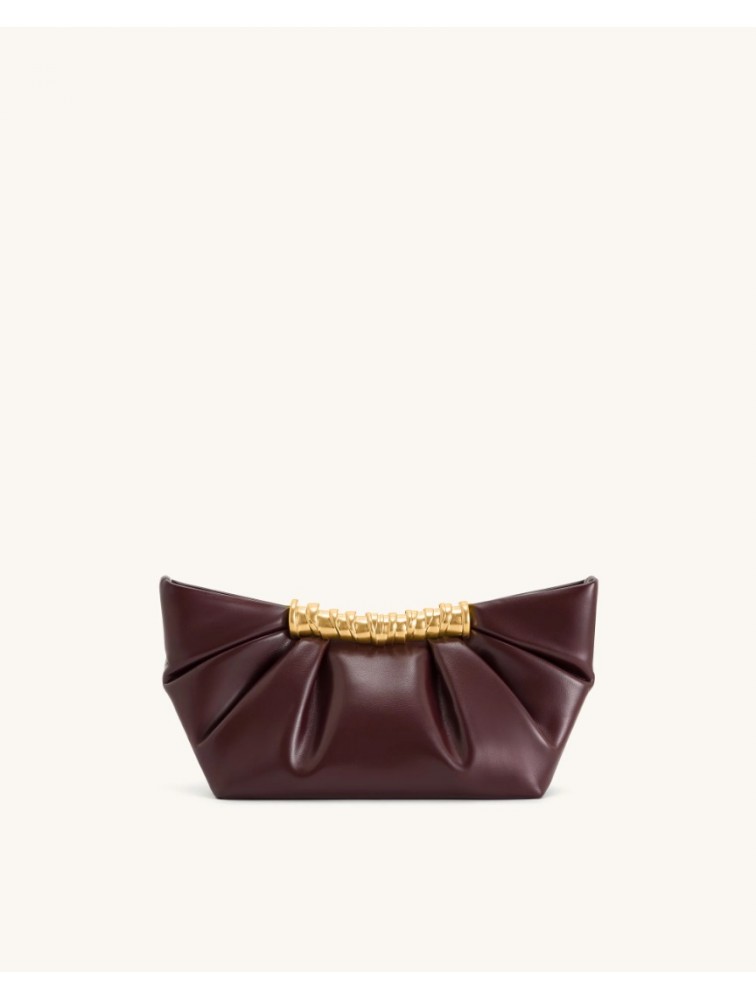 JW PEI Leia Pleated Clutch - Deep Burgundy Μπορντώ Τσάντα Χειρός με Μεταλλικό Χερούλι