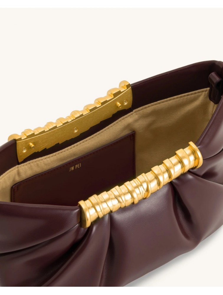 JW PEI Leia Pleated Clutch - Deep Burgundy Μπορντώ Τσάντα Χειρός με Μεταλλικό Χερούλι