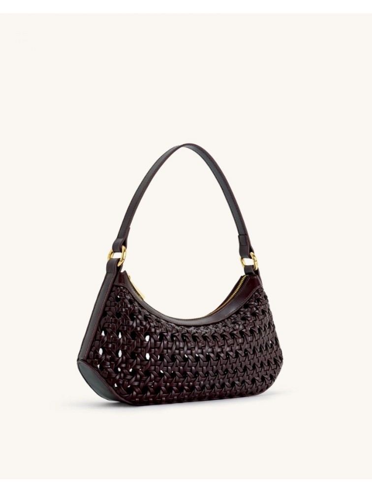 JW PEI Lily Faux Bamboo Woven Shoulder Bag - Deep Claret Μελιτζανί Τσάντα Ώμου