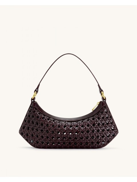 JW PEI Lily Faux Bamboo Woven Shoulder Bag - Deep Claret Μελιτζανί Τσάντα Ώμου