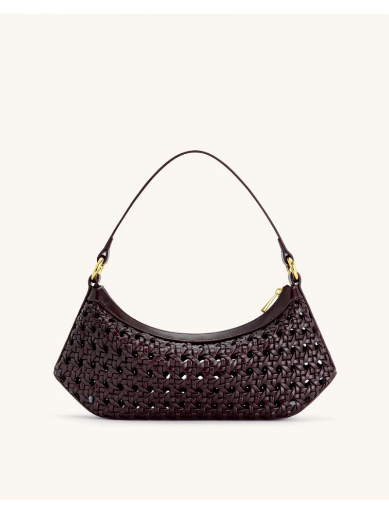JW PEI Lily Faux Bamboo Woven Shoulder Bag - Deep Claret Μελιτζανί Τσάντα Ώμου